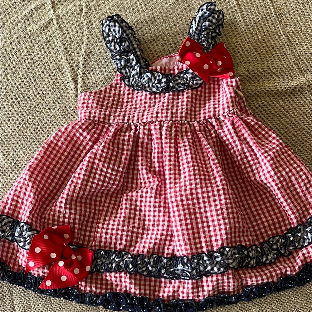 Red Gingham Dress with Polka Dot Bows